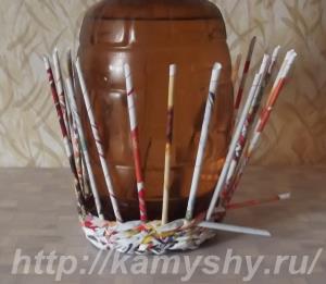 Плетение корзинки из бумажной лозы
