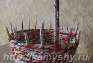 Плетение корзинки из бумажной лозы